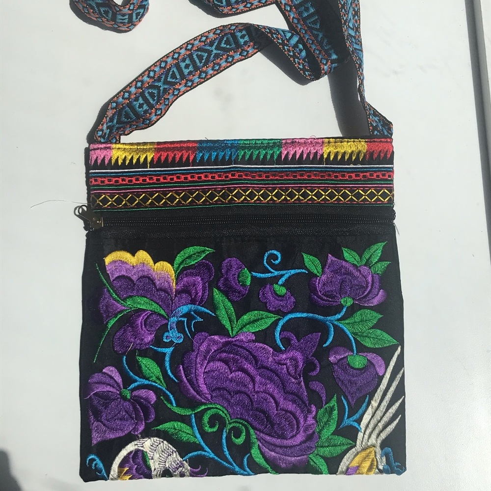 Beautiful hand embroidered purple flower purse